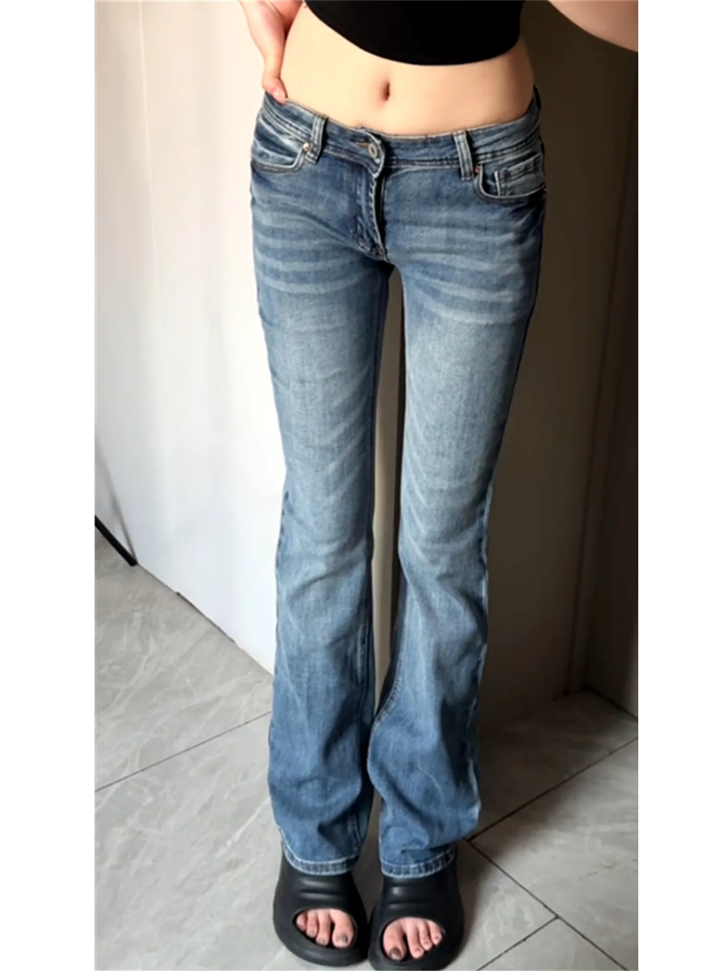 American Vintage  Claw Low Waist Bell Bottom Jeans Women's Slimming Tight Pants Spring Autumn Soft Cotton Denim Jeans