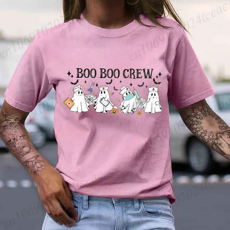 Fashion Halloween Nurse Print Women Tee T-Shirt Short Sleeve Casual Tops Boo Boo Crew Spooky Season Women's Clothing Tops Tees
