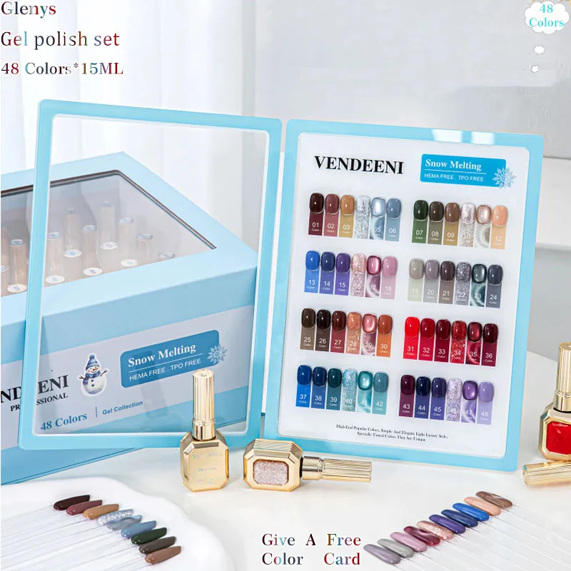 Glenys 48 color nail polish glue popular in winter soak gel color matching card nail salon essential nail art varnish study set