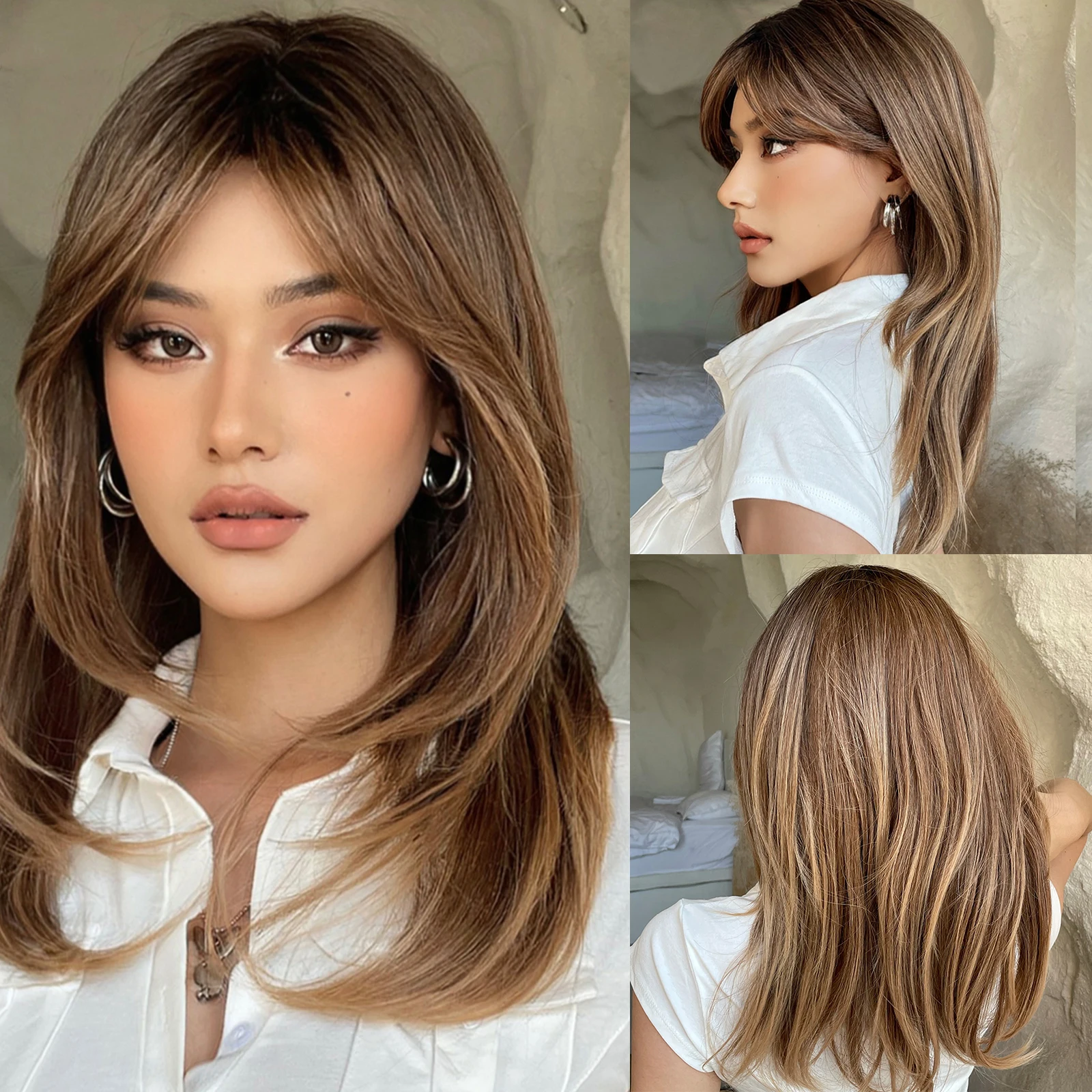 Women's Natural Black Short Straight Wolf Tail Wig with Bangs