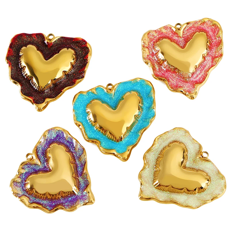 3pcs Stainless Steel Wave Love Heart Charm Enamel Heart Pendant Jewelry Findings Charms for DIY Women Earring Necklace Making view 3