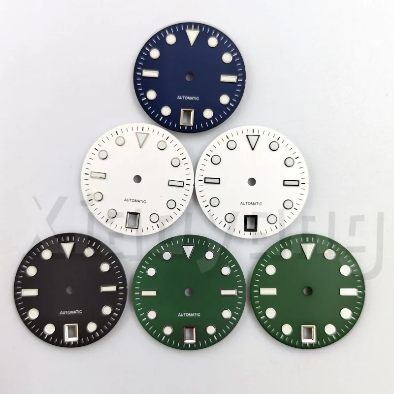 

29 мм, 6 часов, дата, дополнительный циферблат, набор рук, зеленый светящийся цвет, подходит для NH34, NH35, запасные части для часов с автоматическим механизмом