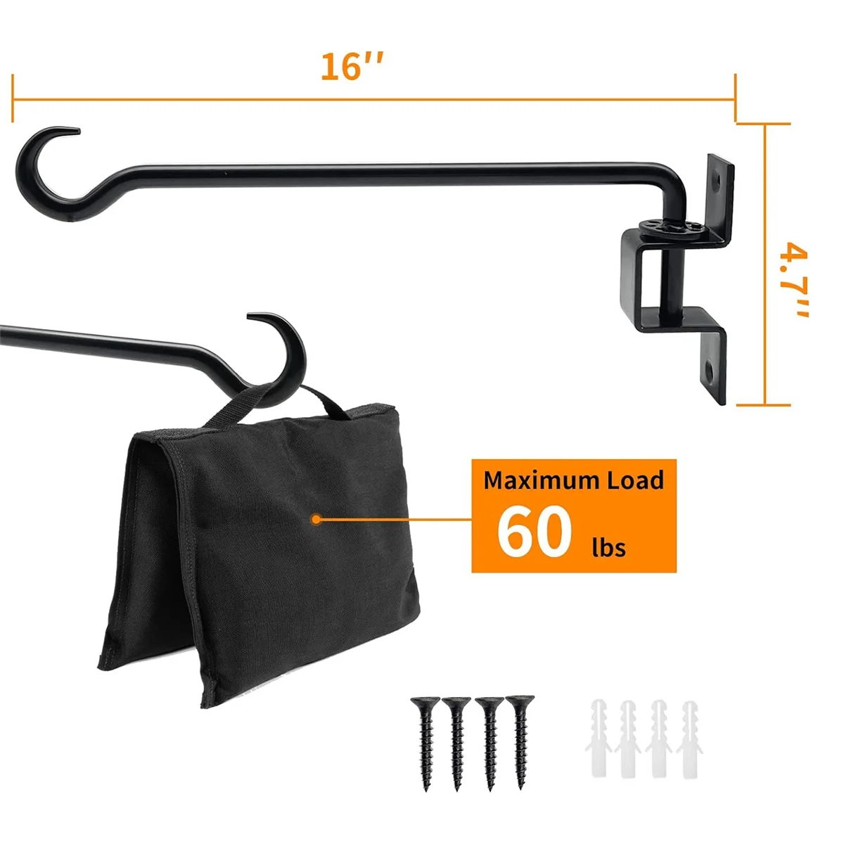 Swivel Heavy Duty Planta Pendurado Gancho, Suporte para Cestas De Flores, Panelas, Alimentador De Pássaros, Ao Ar Livre, 2 Pacote, 16"