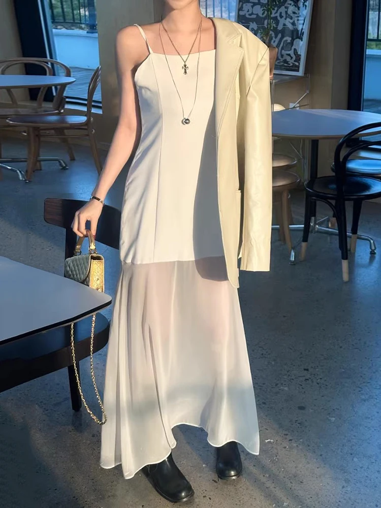 Liangliang Summer New Sle Colletto quadrato Dr da donna Splicing Me Strap Long Dr Vita alta Versione coreana Svel