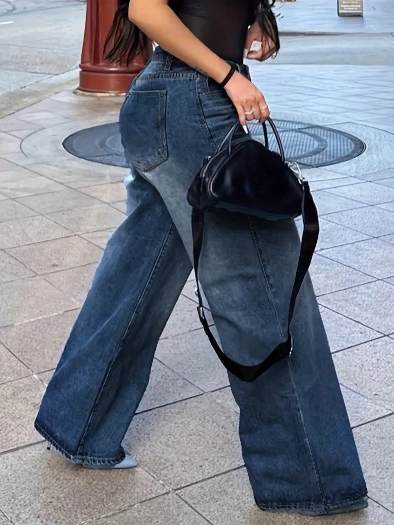 "Jeans de pierna recta lavables informales para mujer |   Vaqueros con múltiples bolsillos"