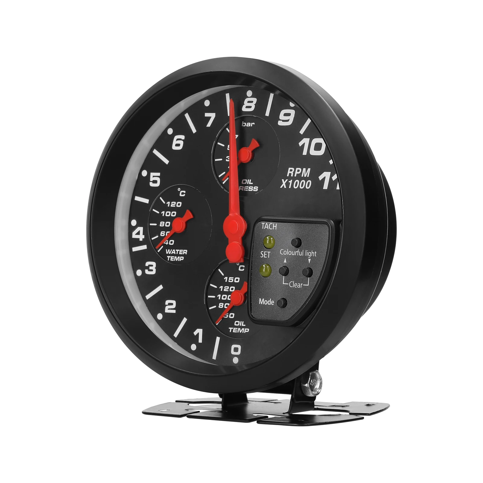 5” 4 in 1 Car Multifunctional Gauge Tachometer Oil Pressure Oil Temperature Water Temperature Gauge Meter Support Alarm Function