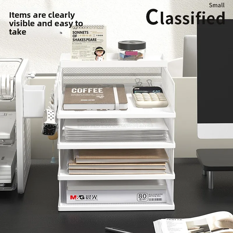 4 Tier Metal Paper Tray Desk Organizer, Stackable File Trays for Office Home, Multi-Functional Document Tray with Grid Design.