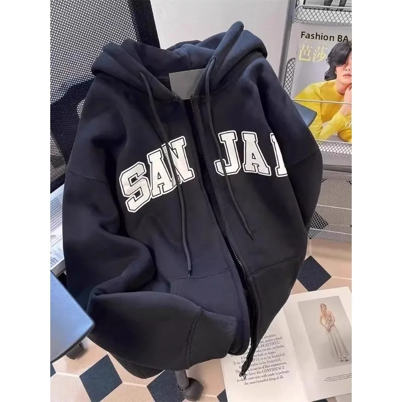 

Мужской утепленный флисовый кардиган на молнии, свободный крой, теплая верхняя одежда из полиэстера, осенне-зимний повседневный американский стильный топ