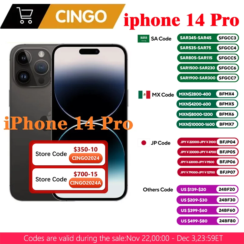 Unlocked Used Apple iPhone 14 Pro 128GB 256GB 512GB ROM 6GB RAM  Dual eSIM  1SIM+ 1eSIM 6.1