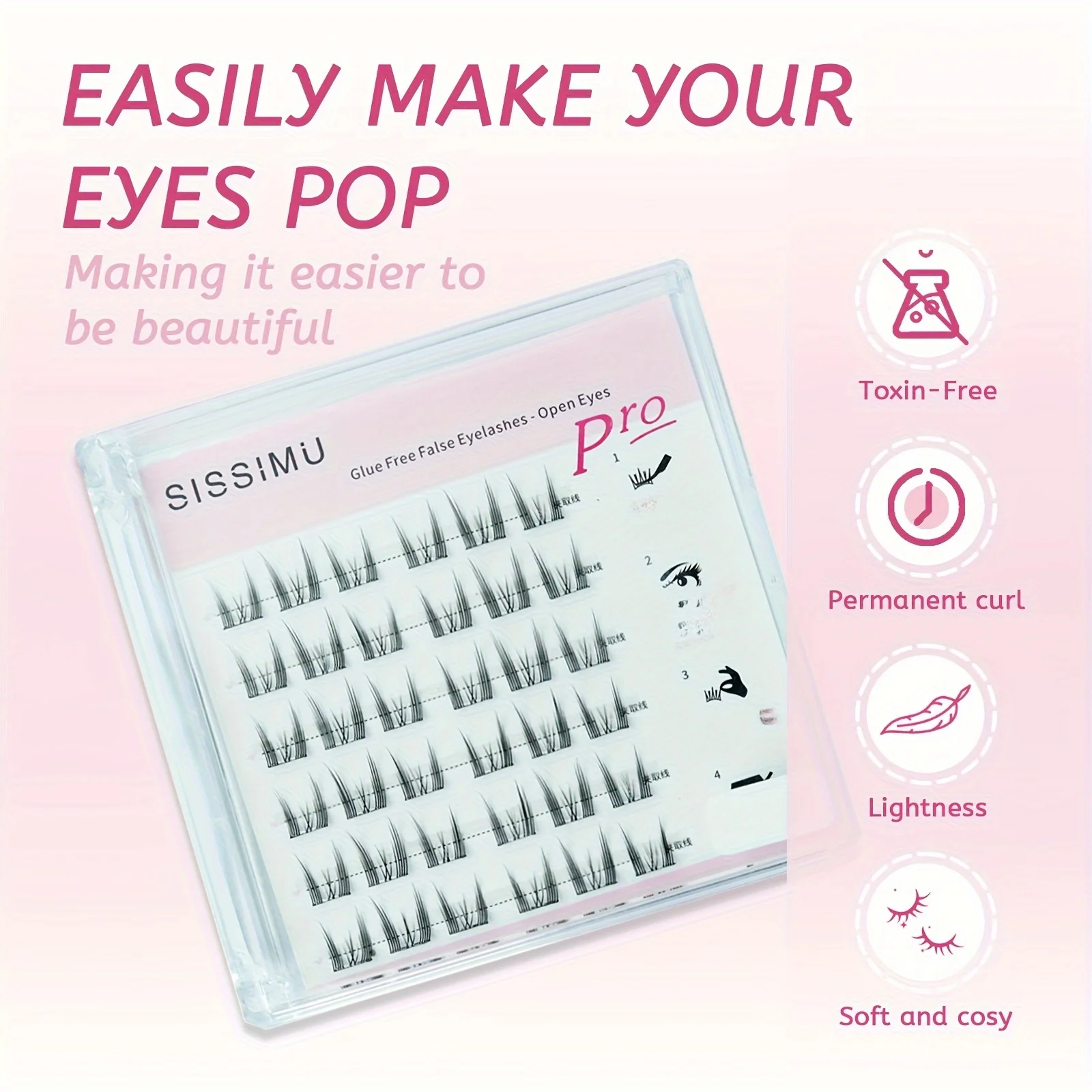 Ciglia finte senza colla, ciglia finte a grappolo simulate autoadesive riutilizzabili a bastoncino rapido trucco occhi fai da te a casa ciglia G