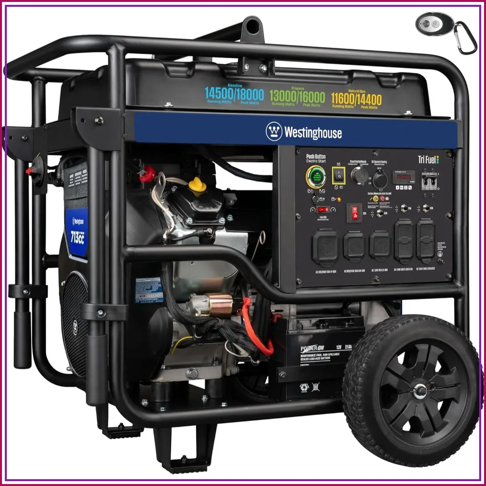 18000W Tri-Fuel Portable Generator Electric Start Transfer Switch Ready