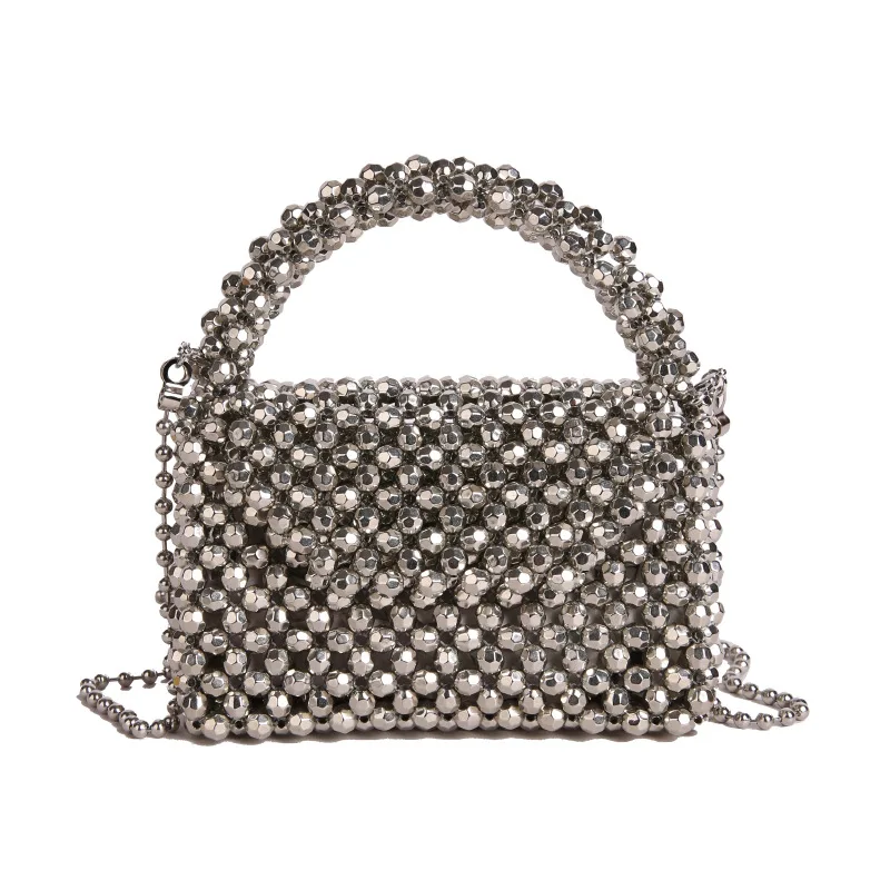 New shiny and simple envelope bag, hand woven bead shoulder phone bag, acrylic corner bead crossbody bag