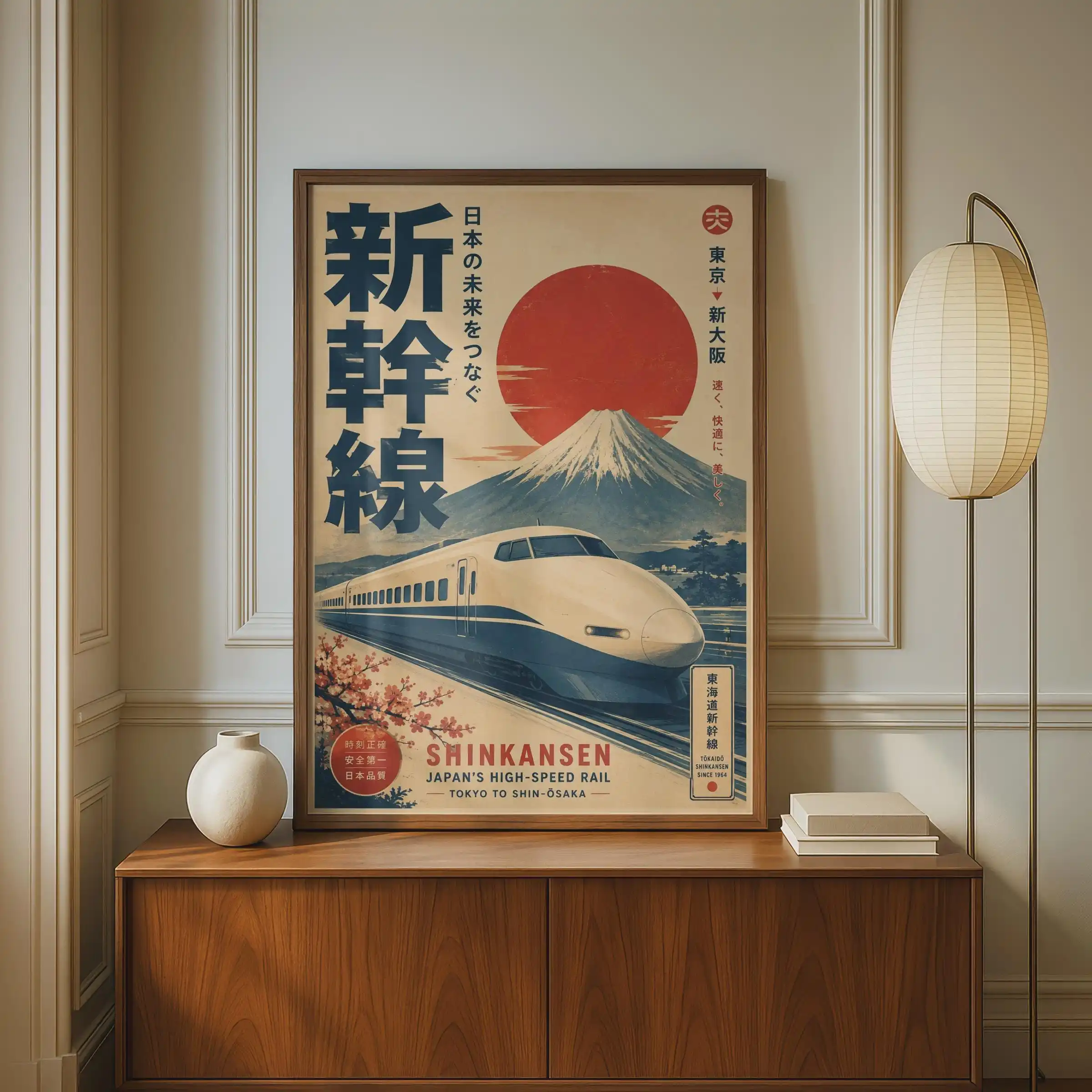 Retro Japanese Shinkansen Bullet Train Poster Japan Travel Wall Art, Mount Fuji Print Poster for Living Room and Bedroom Decor