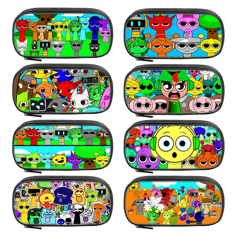 Sprunki 만화 애니메이션 펜 상자 가방 학생 대용량 학교 용품 지퍼 연필 케이스 어린이 생일 선물