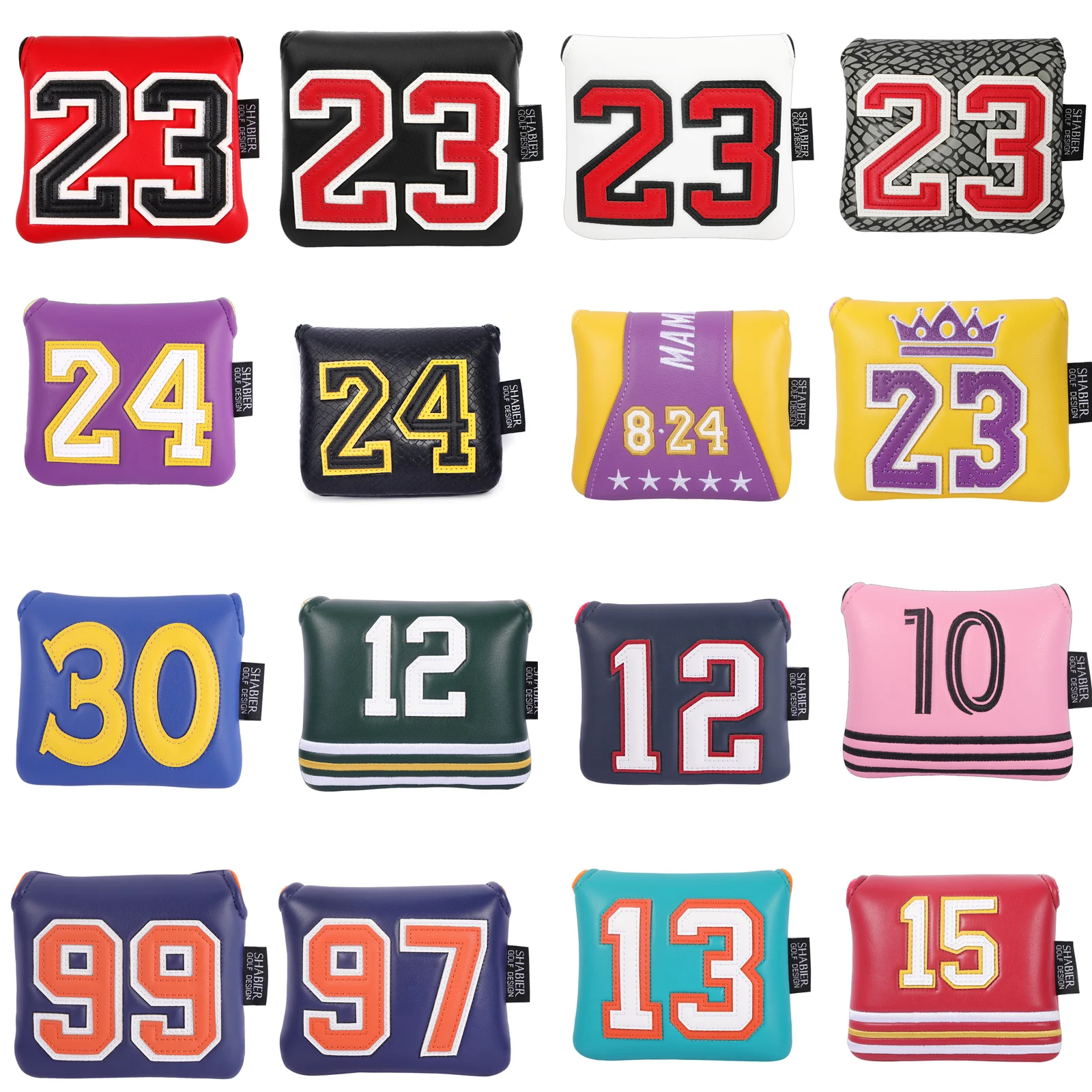 Premium PU Leather Sports Jersey Style Applique Number Embroidery Golf Club Headcover Square Large Mallet Putter Cover