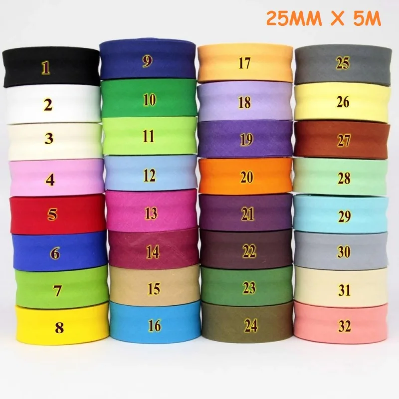 25mm Cotton Bias Binding Tape Ironed Folded Fabric for Garment Table Cloth Quilt DIY craft sewing Cloth tape 25mm x 5meters