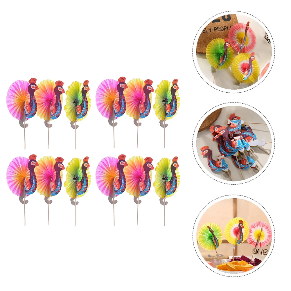 

50 Pcs Fruit Peacock Stick Baby Coffee Stirrers Martini Sticks Paper Decorative Toothpicks