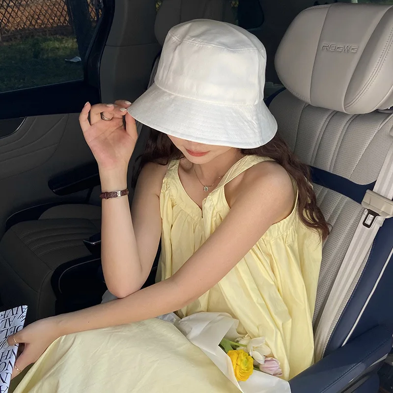 

Dopamine Korean-Style Pastel-Colored Boater Hat Solid-Color Sun-Protective Bucket Hat Lightweight, Elegant Sun Hat
