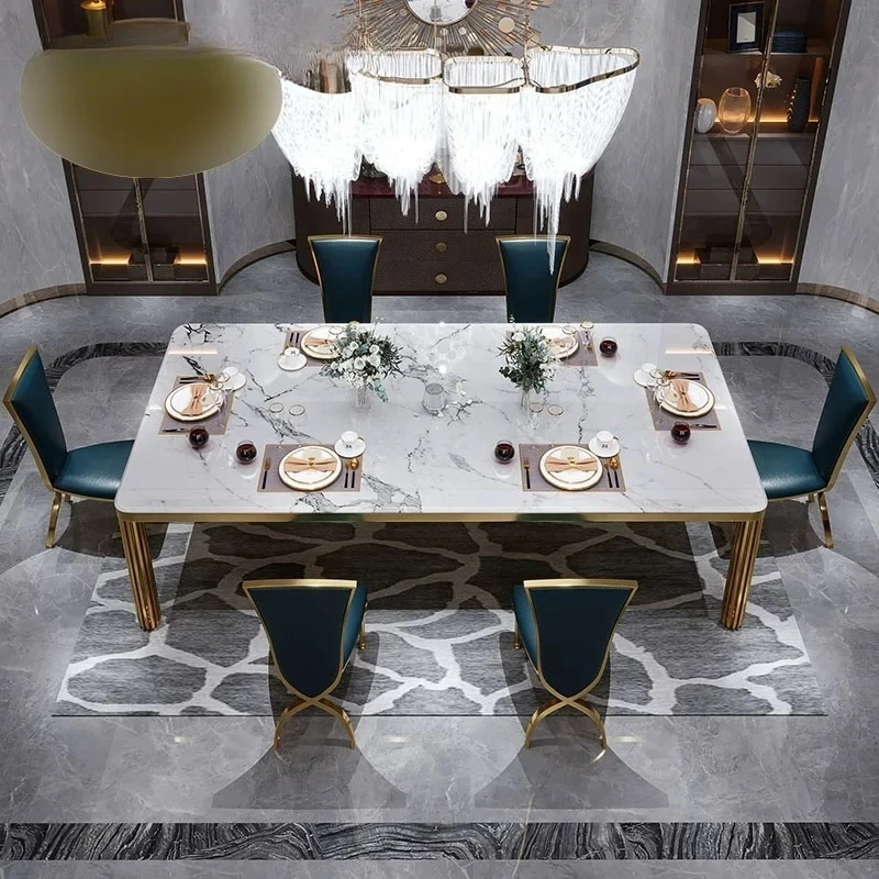 

Rama Dymasty Роскошный набор для столовой из нержавеющей стали, мебель для дома, современный мраморный обеденный стол и стулья, прямоугольный стол