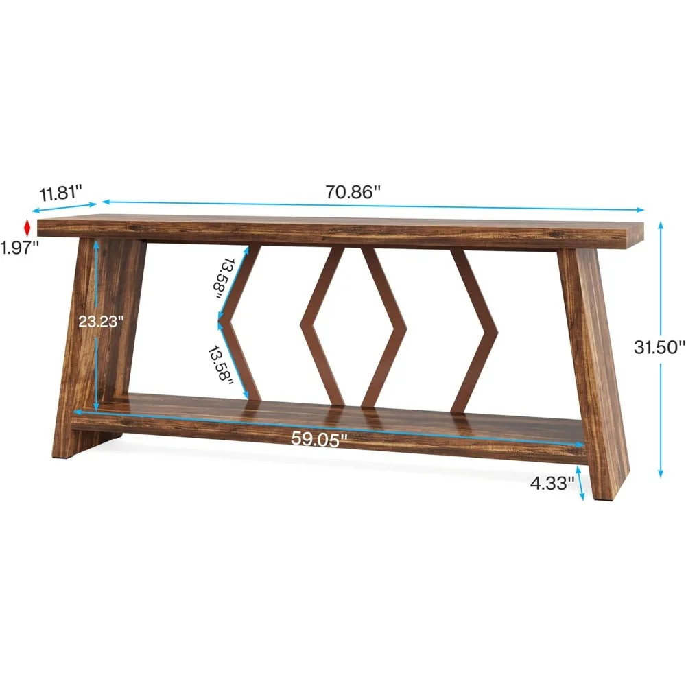 Rural Style Entrance Table, Living Room Industrial Console Table, 3-layer Long Sofa Table with Storage Rack, 47 Inch Rural Style