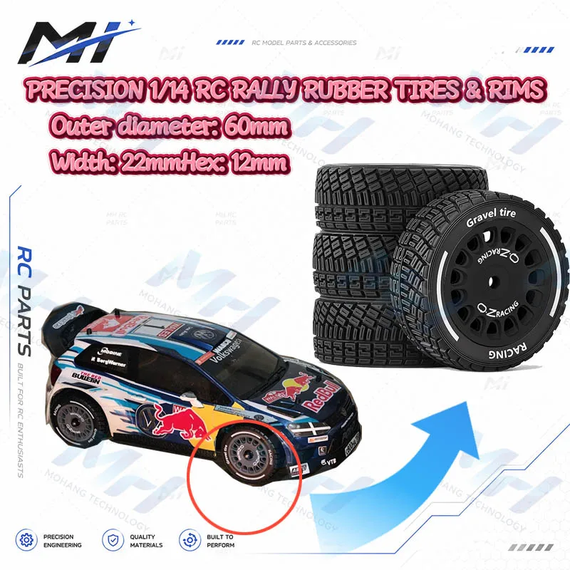 4PCS 1/14 RC Rally Tires 12mm Hex Wheel Rims for MJX 14301 14302 14303 14304 Tamiya On Road Car