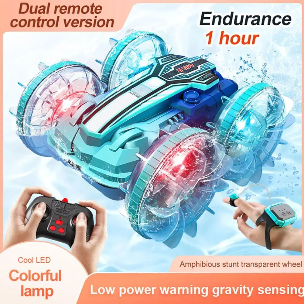 Amphibious Remote Control Car Boat  Colorful Light Music 4WD 2.4G Gesture Sensing Double Drift Stunt Car Children's Toys Gifts