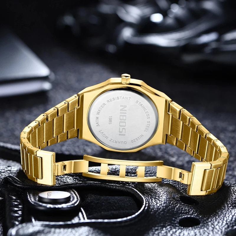 NIBOSI Brand Fashion Gold Blue Quartz Watch Men Stainless Steel Strap Waterproof Luminous  Luxury Mens Watches Relogio Masculino