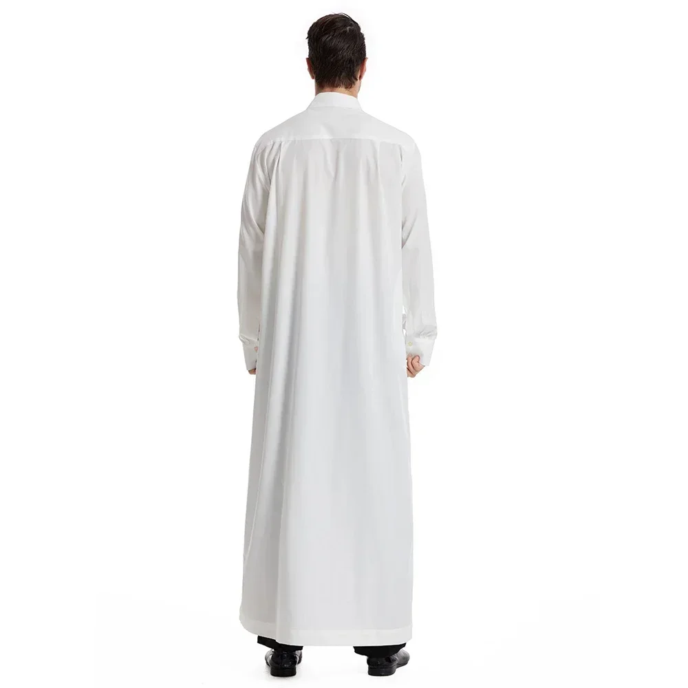 Men Islamic Arabic Kaftan Long Sleeve Casual Pockets Muslim Robe Saudi Arabia Dubai Men Jubba Thobe Ramadan Eid Abaya Dress Gown
