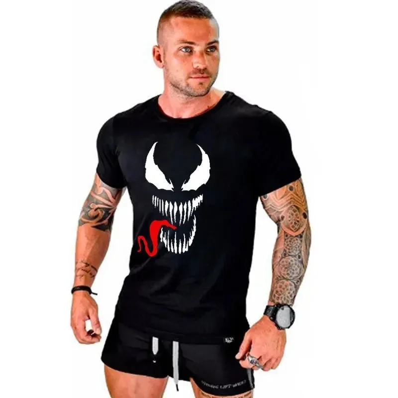 2024 New Disney Superhero T-shirt Men's Venom Print Tshirt Marvel Spiderman Summer Short Sleeved Clothes Y2k Fashion Daily Tees