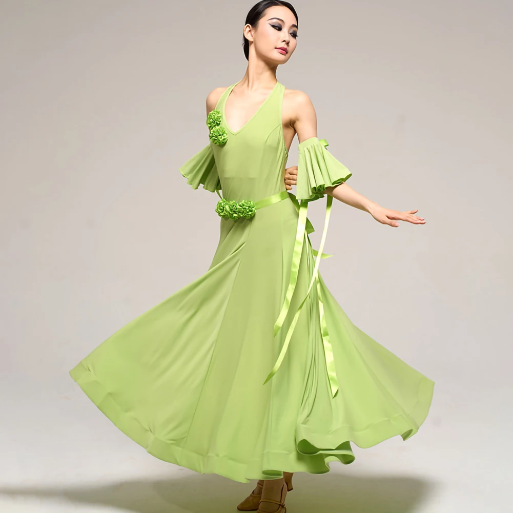 Walzerkleid, ärmellos, Party, Gesellschaftstanz, Praxis, Schwarz, Stereo, Blume, Standard-Wettbewerbskostüm, Tango, Orange