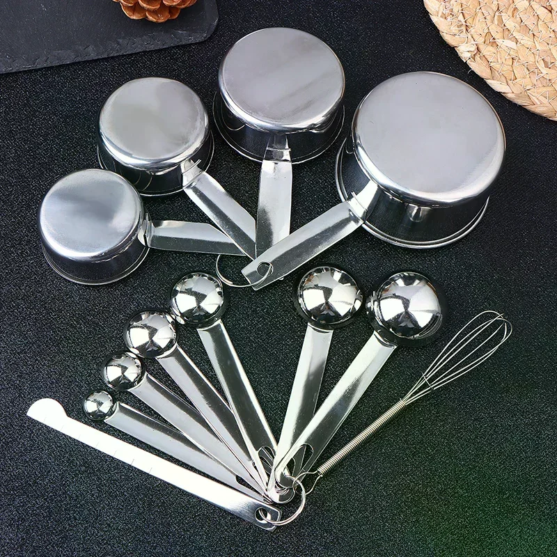 4/6/8Pcs Set Stainless Steel Measuring Spoon Cup With Scale Measuring Ruler Egg Beater Spoon Kitchen Baking Measuring Tool