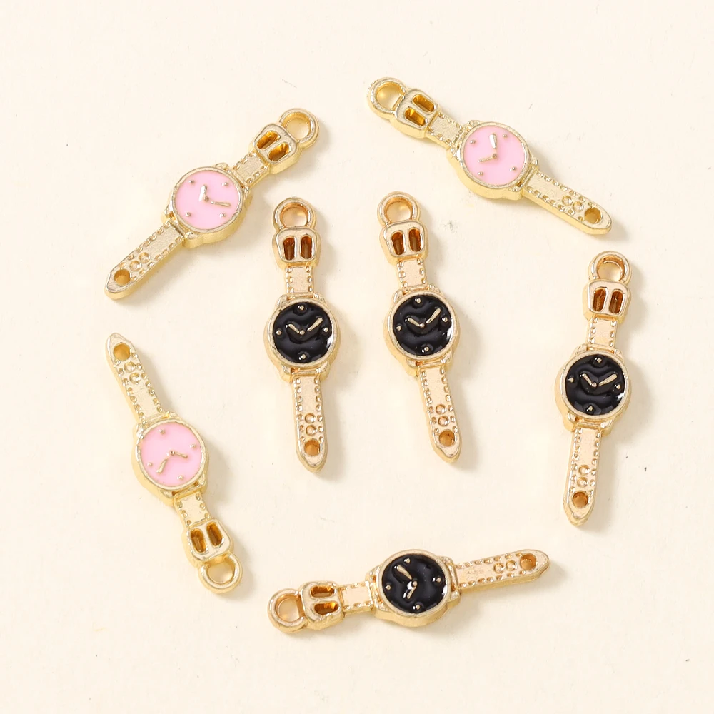10 Stück 6*24mm Emaille Niedliche Mini-Uhr-Anhänger für Ohrhänger zur Herstellung von DIY Schlüsselanhänger Halskette Schmuckzubehör