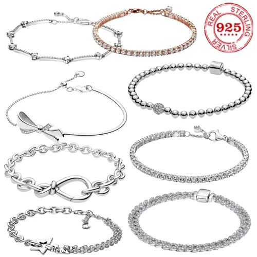 2025 nueva pulsera de plata de ley 925 para mujer, pulsera DIY original clásica a la moda, joyería de calidad alta