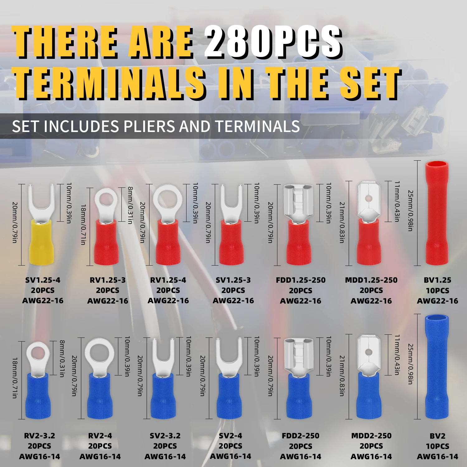 SN-02C Wire Crimping Plier Insulated Wire Electrical Connectors Crimper-Butt,Ring,Spade,Terminals Cable Lugs Assortment Tool Kit