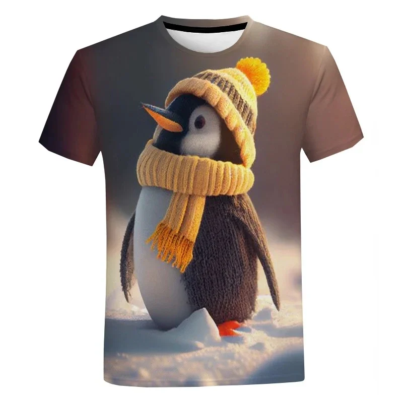 

Summer men's new cute animal penguin 3D printed short sleeved fashionable casual fun T-shirt Harajuku Street round neck top clot