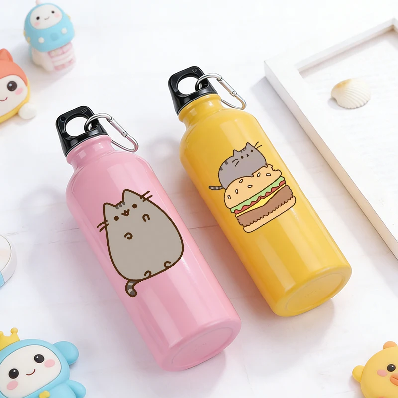 

Cute Pusheens Woman 500ml Kettle Sports Aluminum Mountaineering Cup Water Bottles Girl Anime Popular High-capacity Flask Kettles