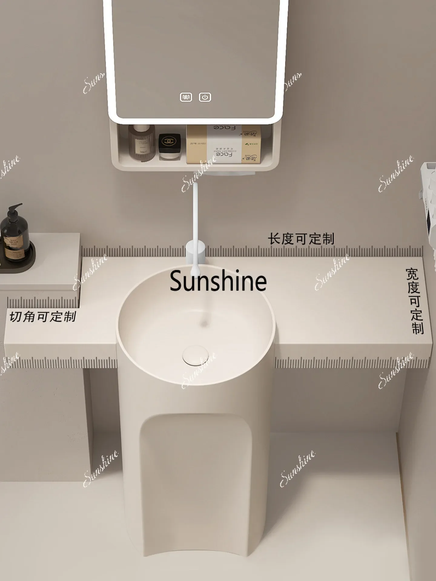 YYSintered stone countertop, ceramic column basin, bathroom floor-standing style