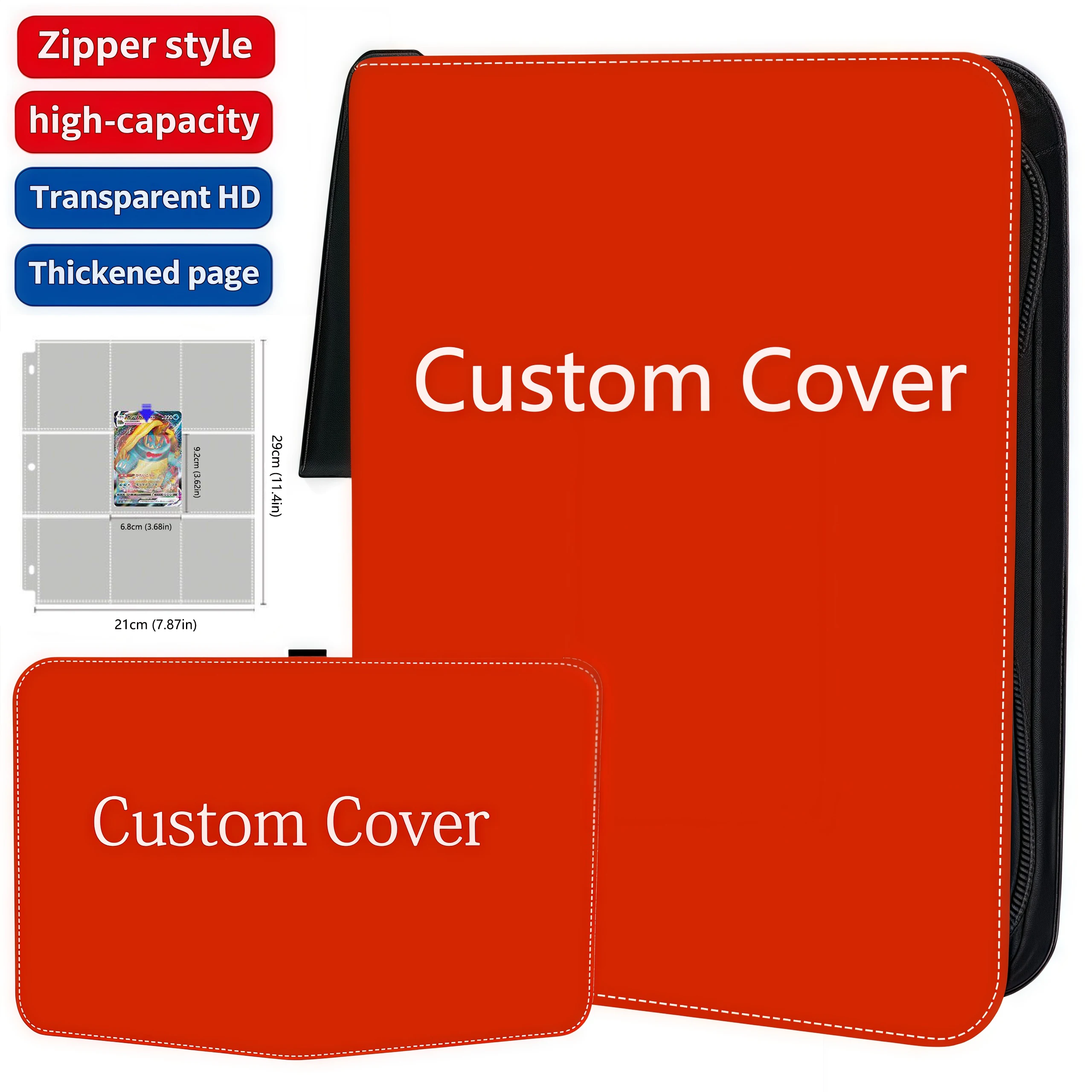 Pasta de cartões de capa personalizada, 9 bolsos, zíper, porta-cartões de negociação, coletor de cartas de anime com 50 páginas internas, suporte de até 900 cartões