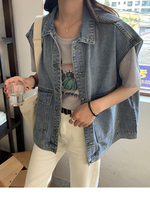 Korean Fashion Vest for Women Single-button Closure Over Sized Tops 2025 New in Spring Summer Sleeveless Casual Denim Jacket