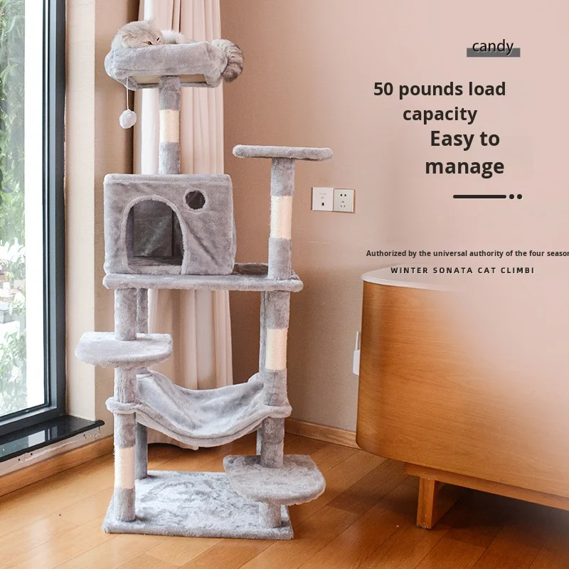 

Large Cat Climbing Tree with Sisal Scratching Posts and Wooden Perches Multi Level Cat Condo with Plush Nest and Toys