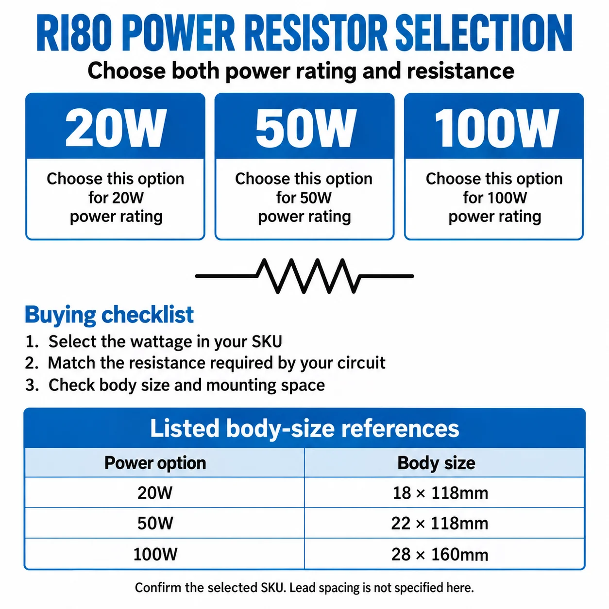 RI80 Power Resistors 20W 50W 100W Select Resistance and Wattage