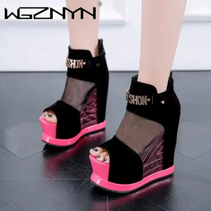 Luxury Women Sandals Summer Platform Wedges Shoes Woman High-Heeled 13cm Fashion Adjustable Buckle Strap Ladies Shoe Comfortable