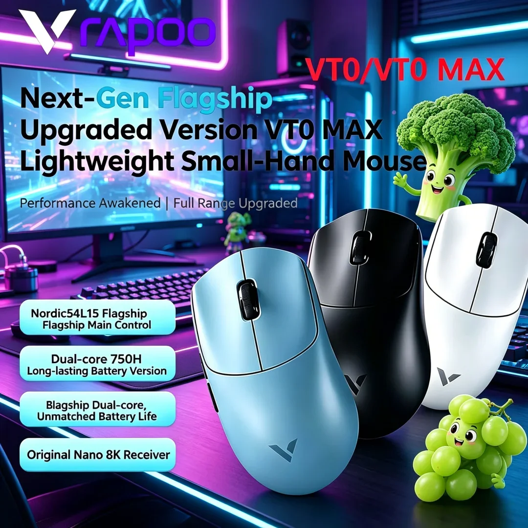 Exquisite Rapoo VT0 MAX Wireless Gaming Mouse Equipped with PAW3950 PAW3398 Nordic54L15 Chip Dual 8KHz 45000DPI Ergonomic