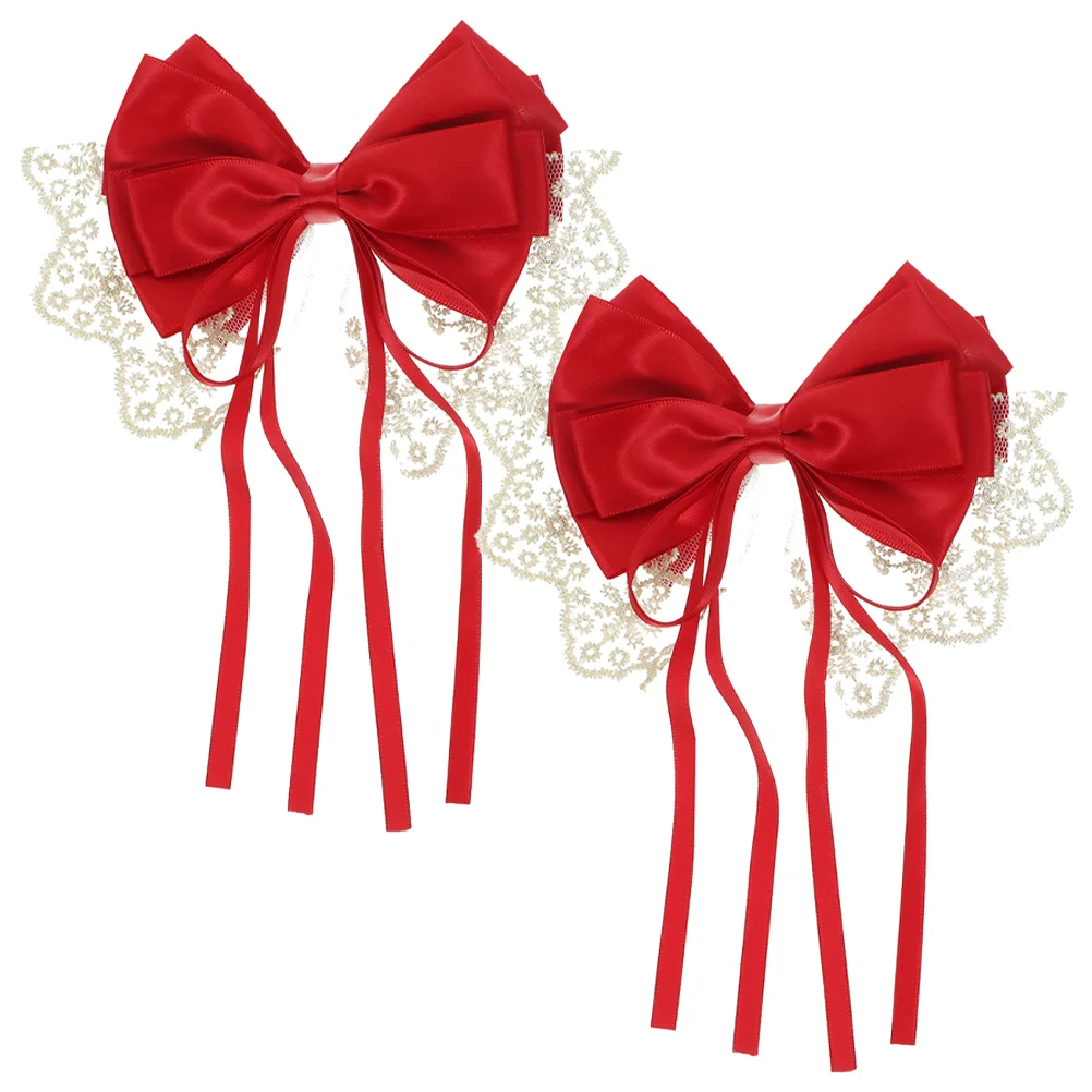 

2 Pcs Lace Hairpin Bow Clips Women on Ribbon Accessories Bows for Ribbons Barrette Barrettes