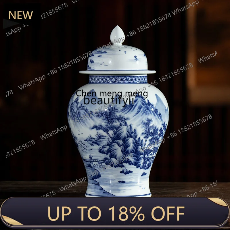 

Blue and white porcelain landscape Chinese ornaments Bogu rack decorative porcelain storage tea pot