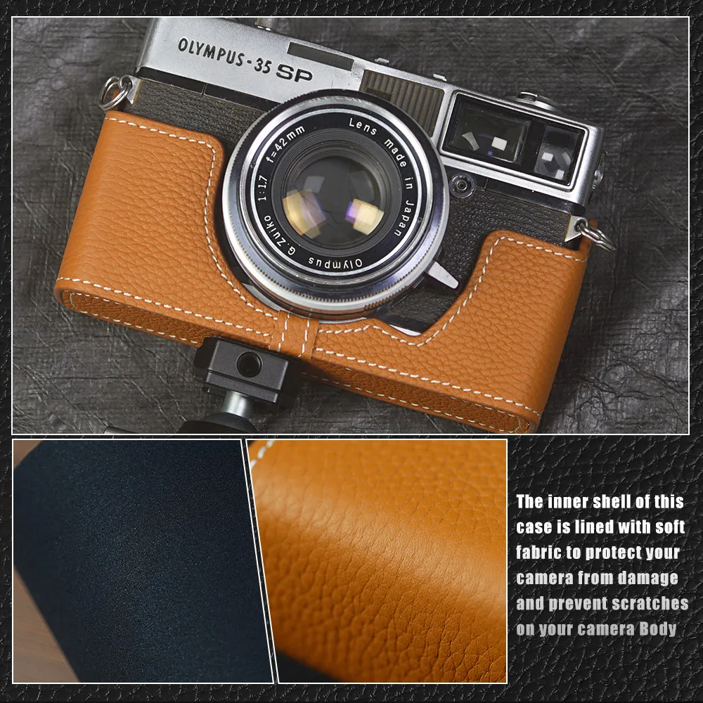 Leather Camera Strap Quick Release 35 SP Case Handmade Genuine Leather Camera Half Case Cover Bag For Olympus 35 SP Case - Image 4