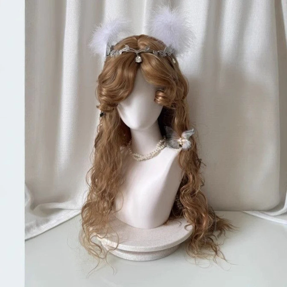 Peruca marrom, cabelo longo, cabelo artificial simulado, acessórios de jogo de anime, cosplay, arnês, cabelo liso, adereços para show de fotos