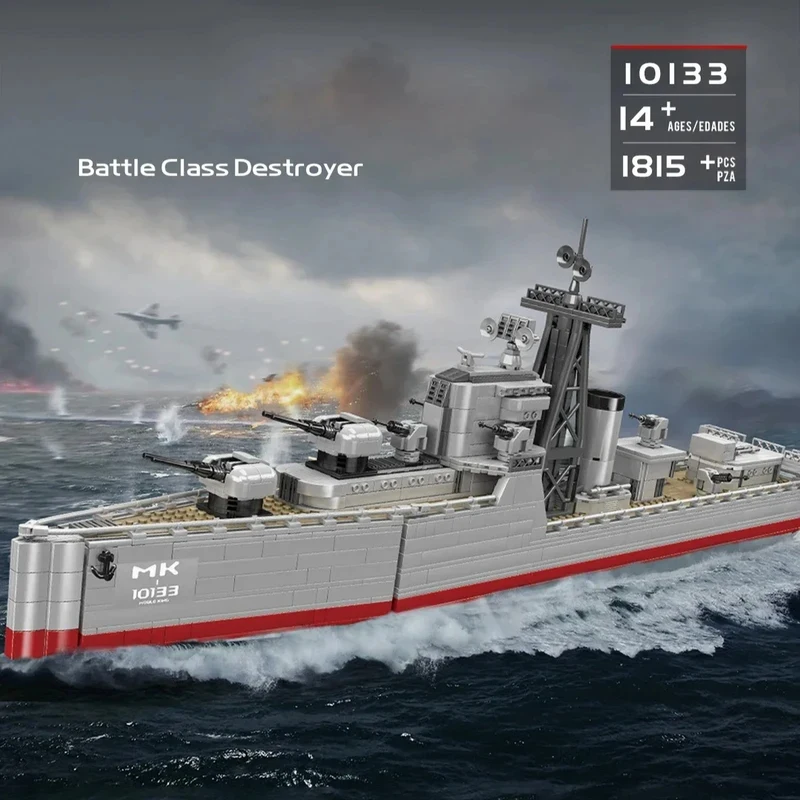 

Набор строительных блоков Mould King 10133 «Боевой эсминец» - модель военного корабля из 1815 деталей для взрослых и подростков