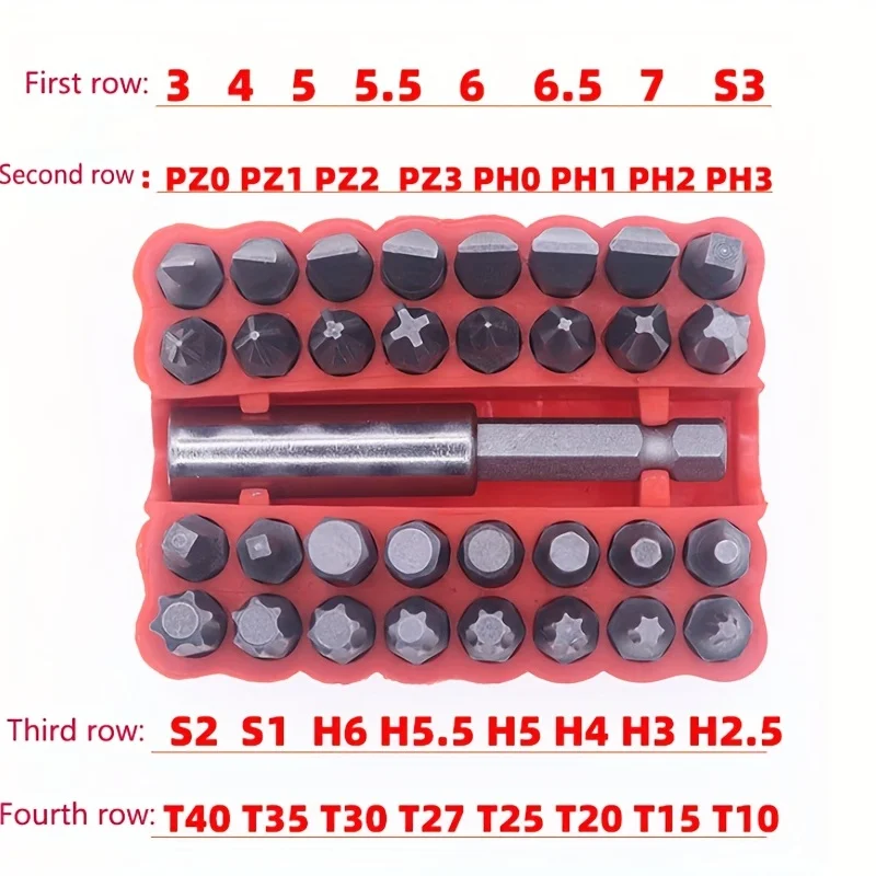 33Pcs Solid Screwdriver Bit Set Smooth High Hardness Electric Bit Set Rechargeable Drill Bits Special Shaped Screwdriver Bits