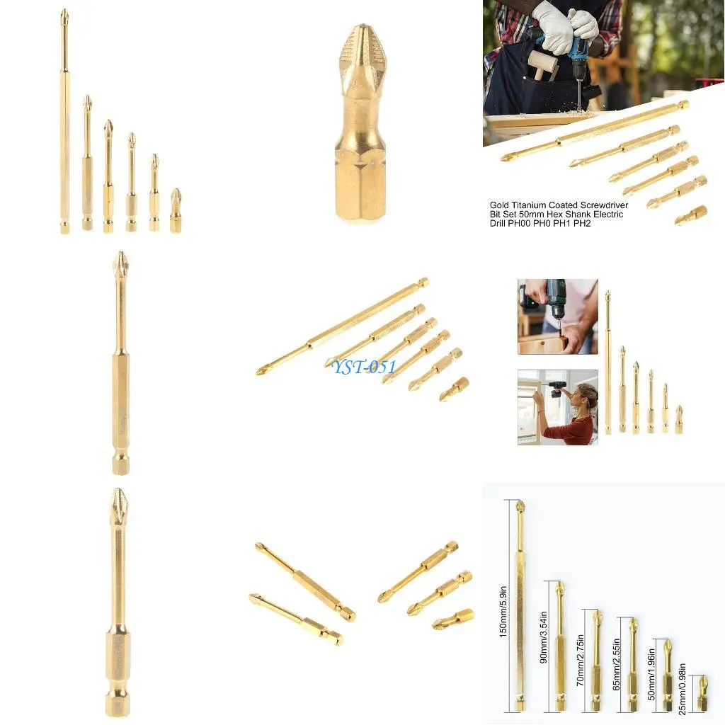 

E15A 1/4 Inch Shank Drill Bit Set, High Hardness Gold Titaniums Coating, PH00 to PH2